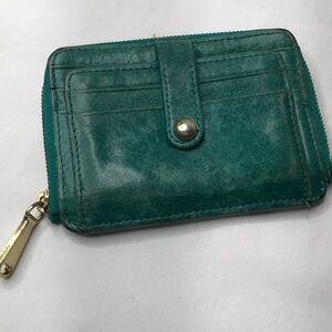 Hobo Teal Leather Mini Wallet with Zipper